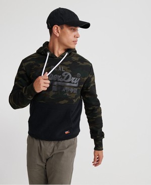 Superdry Vintage Logo Panel Camo Férfi Kapucnis Pulóver Zöld | YQOGR2876